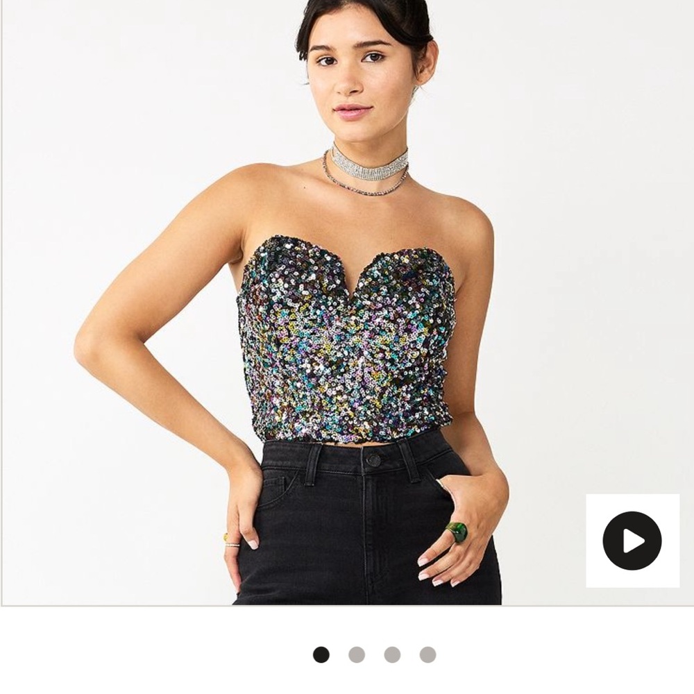NWT Sequin Strapless Top - Black Multicolor